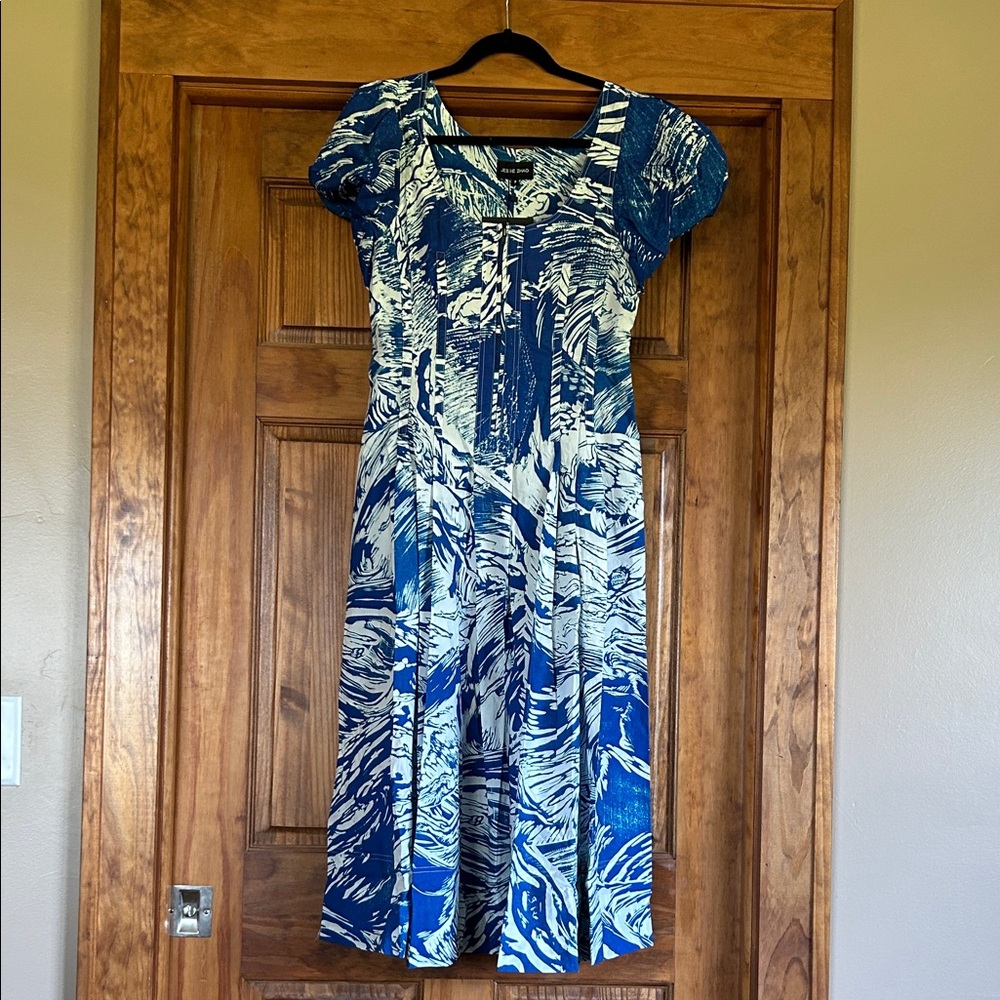 Stylish Blue and White Midi Dress